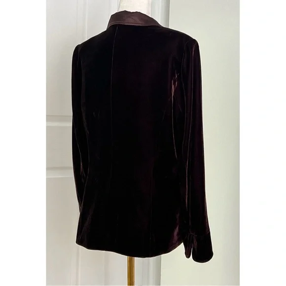 Vintage 90s Espresso Brown Velvet Blazer w/ Satin Shawl Collar & Bow Closure” - Picture 14 of 16